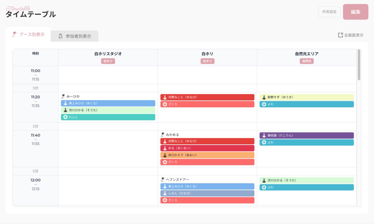 スケジュール画面